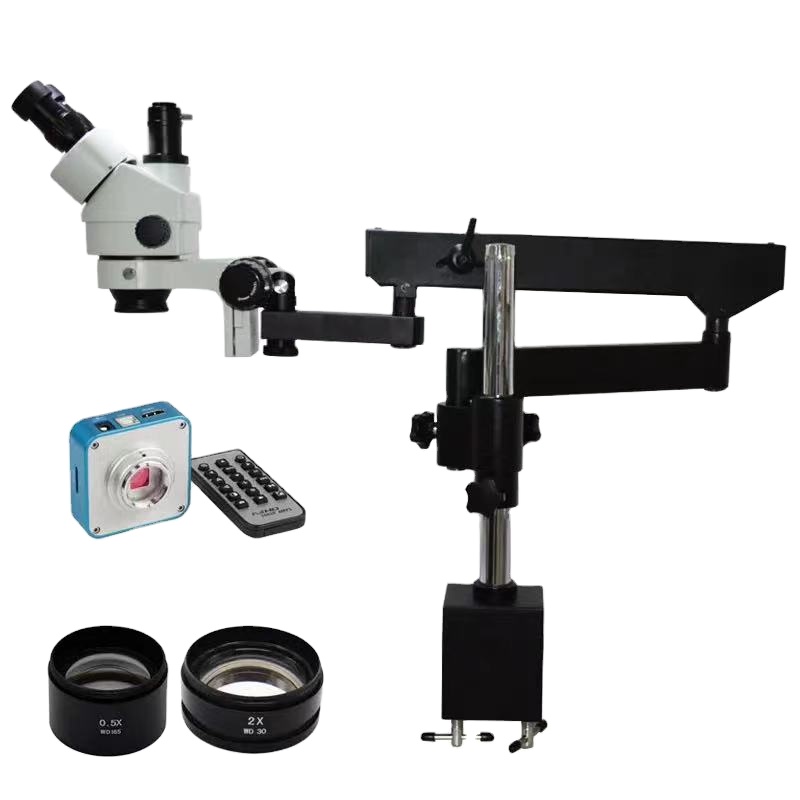 Articulating Arm Boom Stand Microscope - Microscópio estéreo trinocular com suporte de