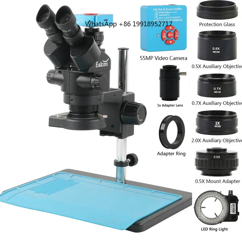 Simul-Focal Industrial Microscope 4K Hdmi - Conjunto de Microscópio Estéreo Trinocular Eakins