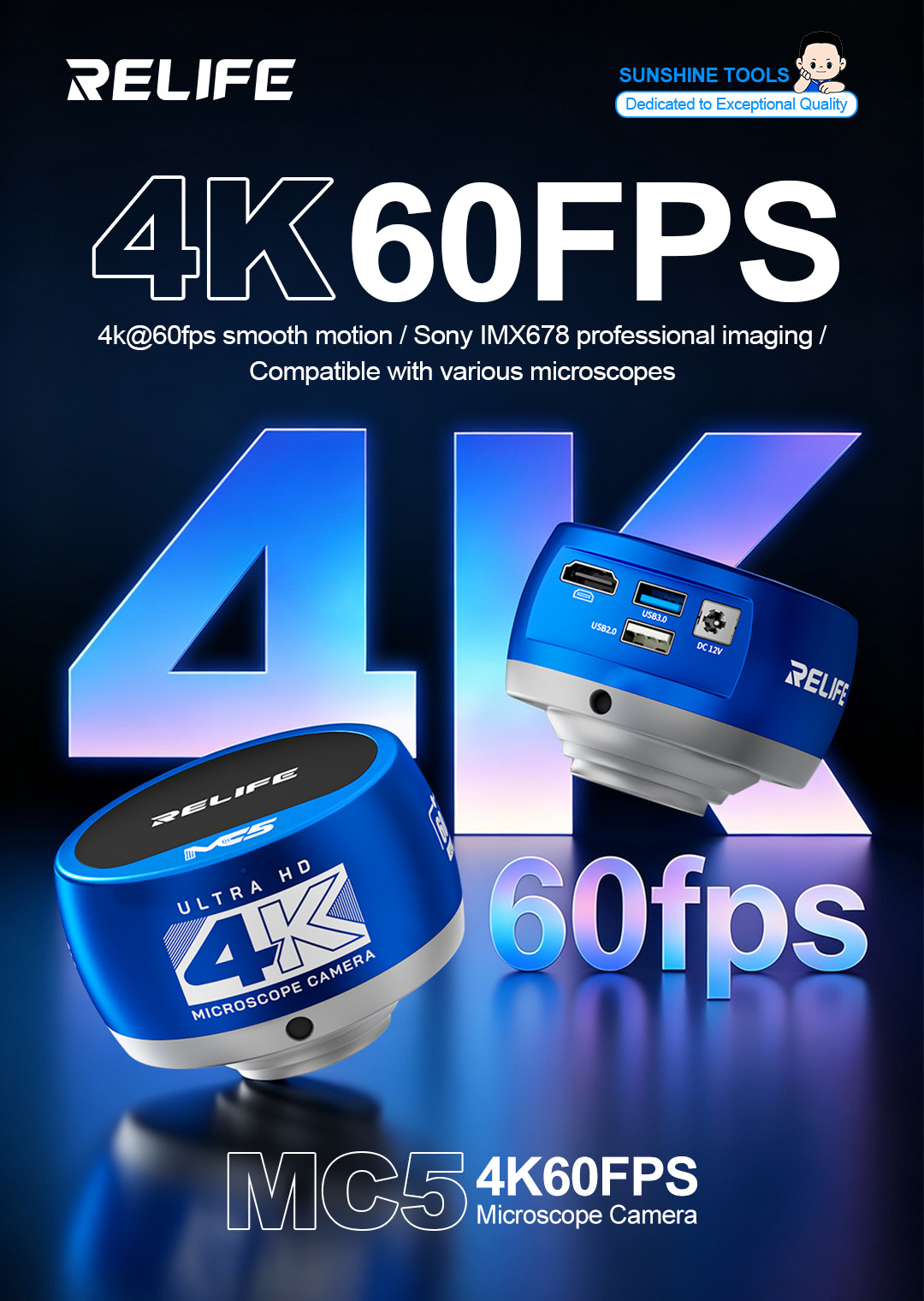 4K Microscope Camera Sony Sensor - Câmera de Microscópio RELIFE MC5 4K
