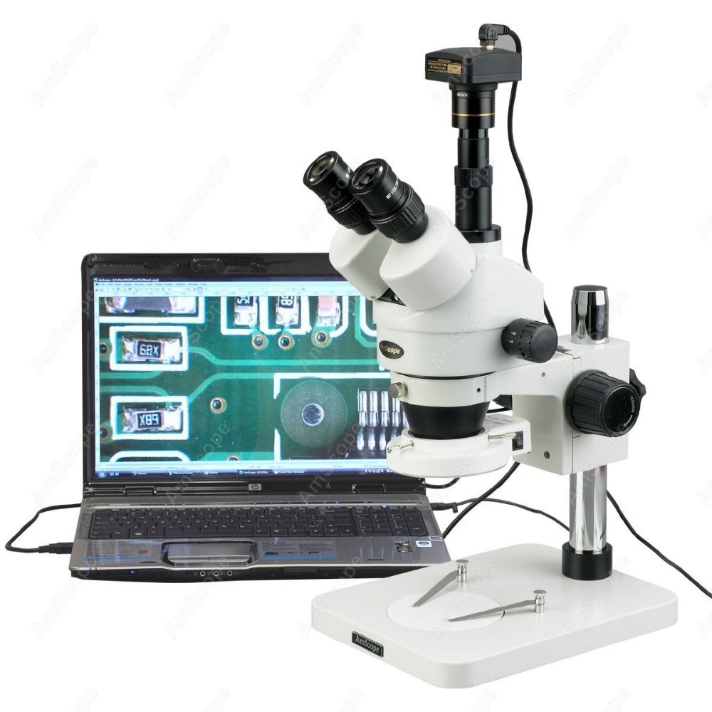 Trinocular Stereo Microscope 7X-45X - Microscópio Estéreo Trinocular AmScope com Zoom