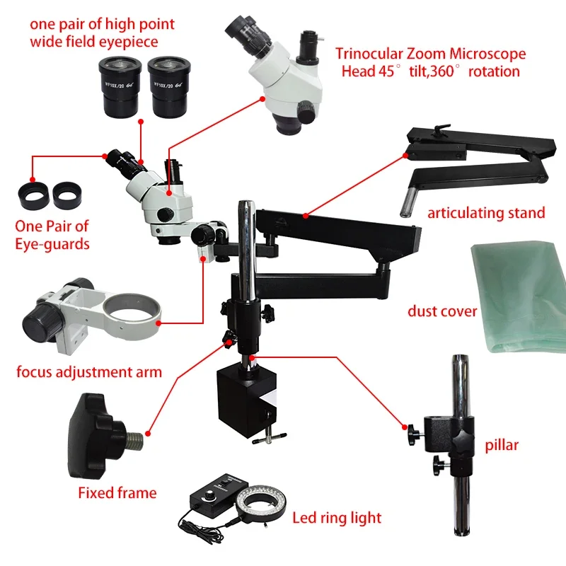 Microscópio Estéreo Trinocular - Articulating Arm Boom Stand Microscope avaliação e preço