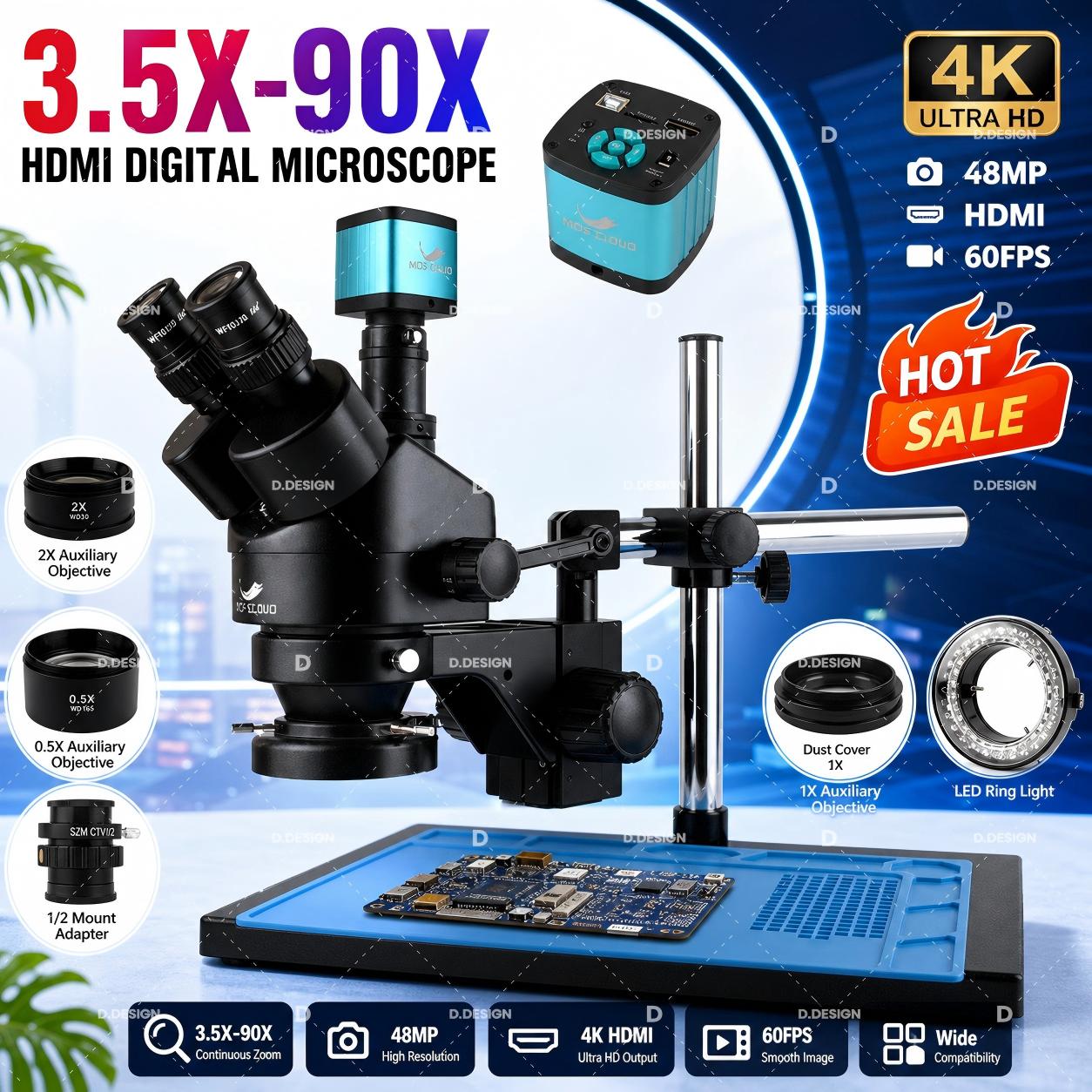 Microscópio Trinocular Estéreo - Simul-Focal Industrial Microscope 4K Hdmi avaliação e preço