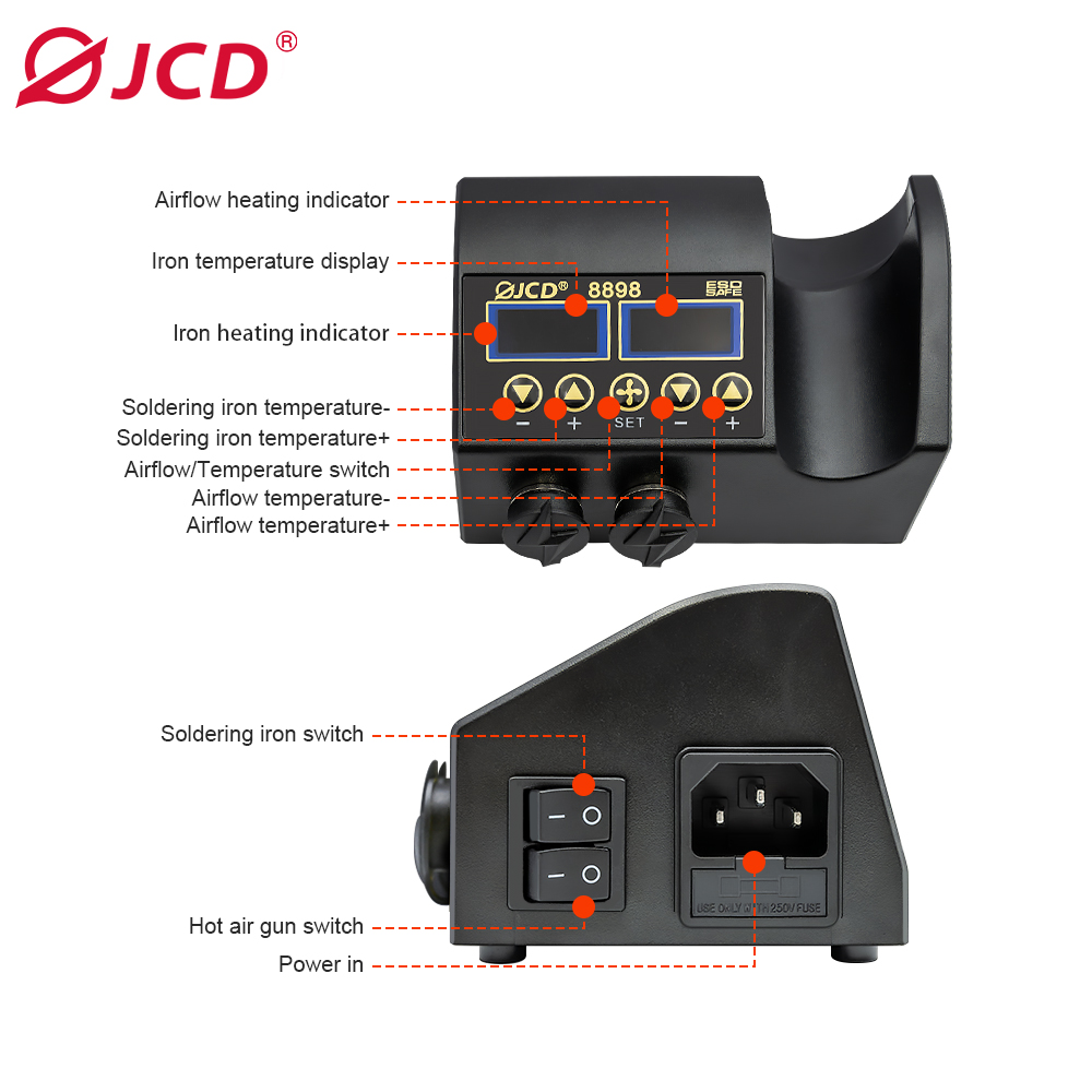 Estação de Solda JCD 8898 750W - 2 In 1 Soldering Rework Station 750W avaliação e preço